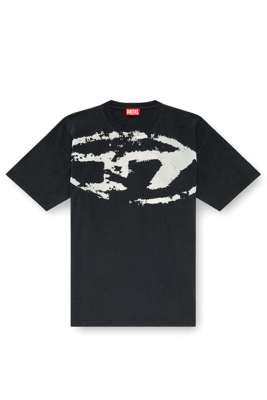 T-shirt with distressed flocked logo