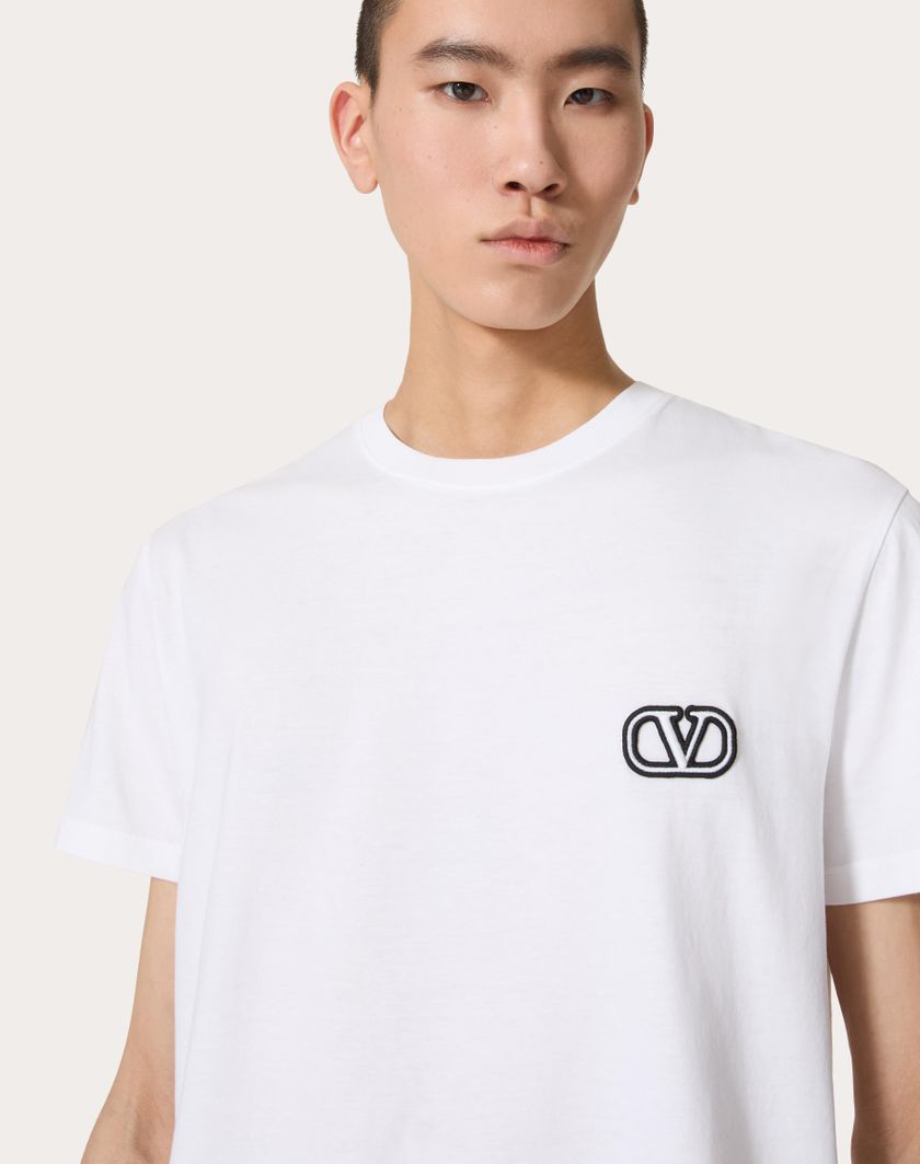 Valentino Cotton T-shirt with VLogo Signature patch